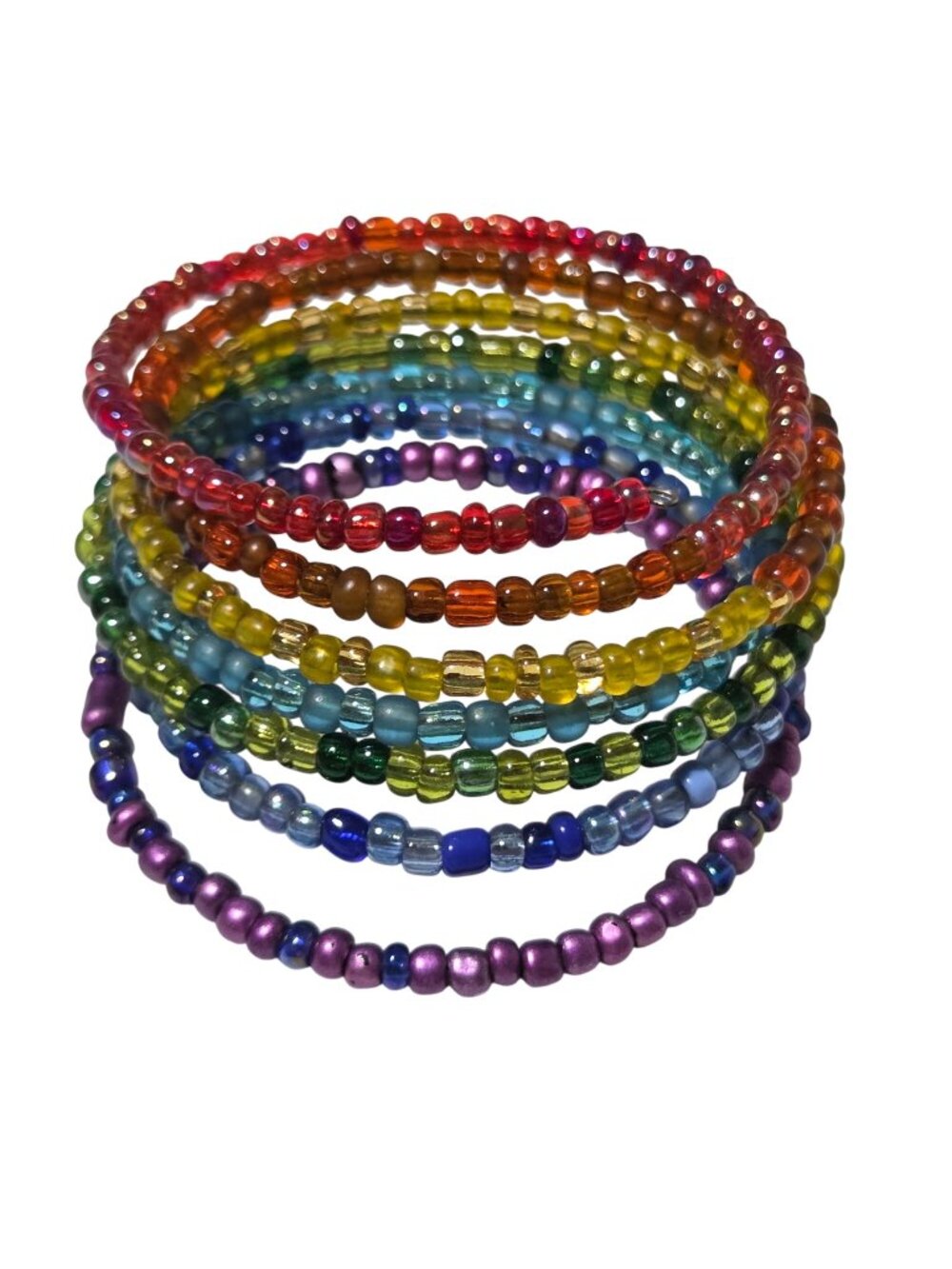 Rainbow Beaded Coil Bracelet Multicolor Beads Stretchable Stacked Pride Jewelry